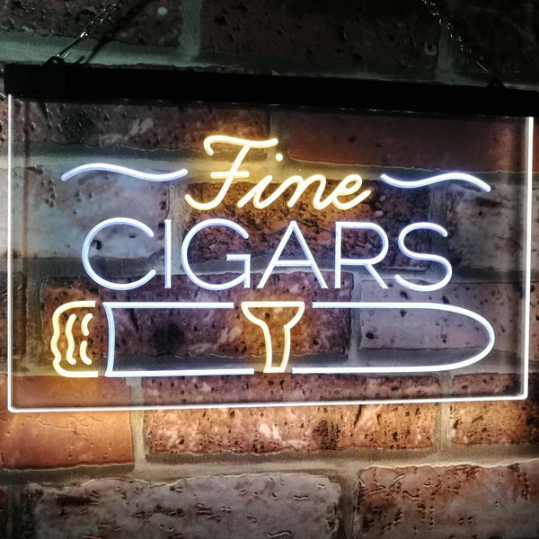 ADVPRO Fine Cigars Shop Smoking Room Man Cave Dual Color LED Neon Sign st6-i2510 - White & Yellow