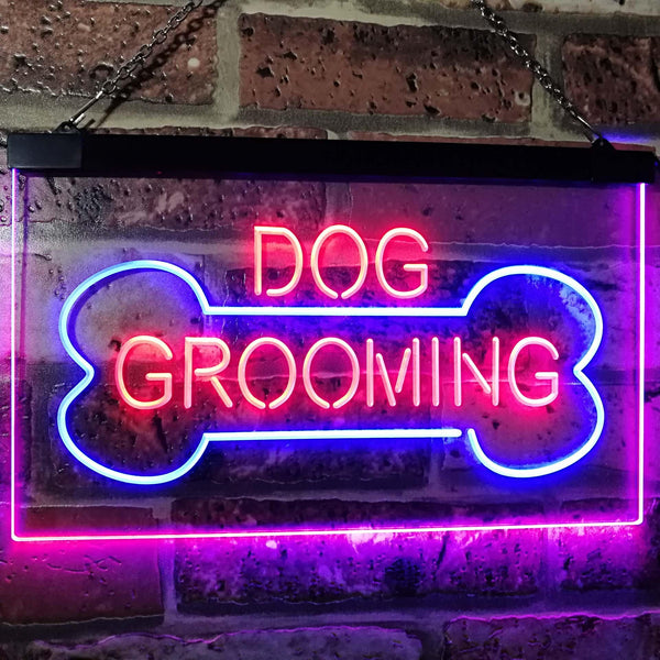 ADVPRO Dog Grooming Bone Dog Lover Dual Color LED Neon Sign st6-i2529 - Blue & Red