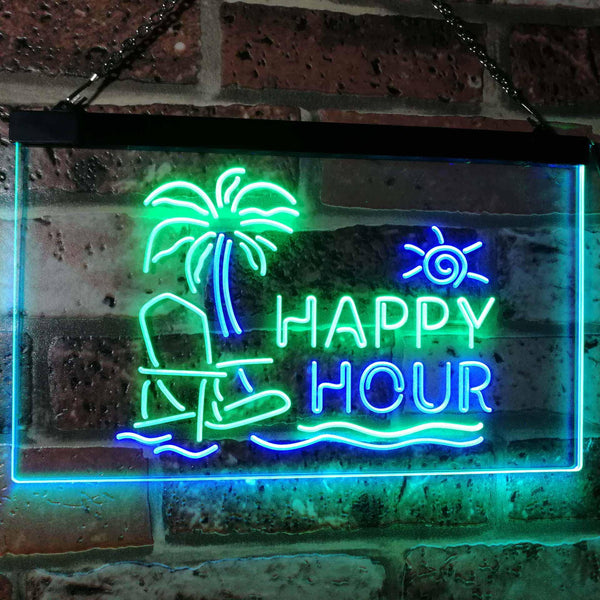 ADVPRO Happy Hour Relax Beach Sun Bar Dual Color LED Neon Sign st6-i2558 - Green & Blue