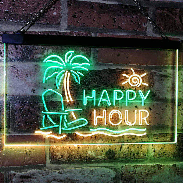 ADVPRO Happy Hour Relax Beach Sun Bar Dual Color LED Neon Sign st6-i2558 - Green & Yellow
