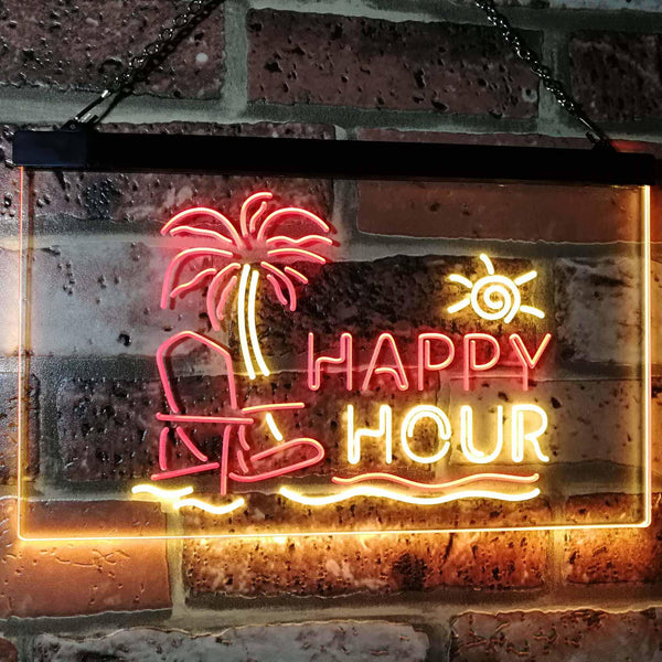 ADVPRO Happy Hour Relax Beach Sun Bar Dual Color LED Neon Sign st6-i2558 - Red & Yellow