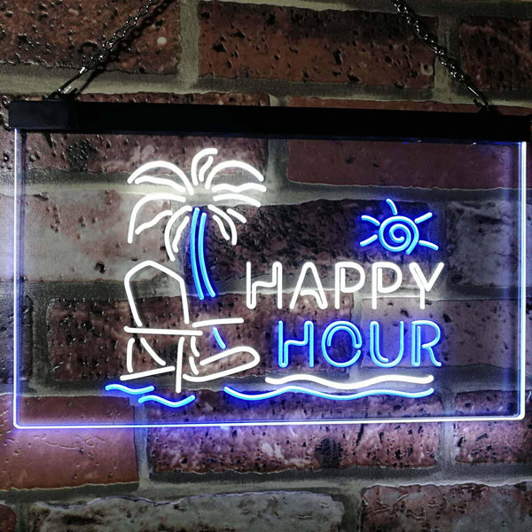 ADVPRO Happy Hour Relax Beach Sun Bar Dual Color LED Neon Sign st6-i2558 - White & Blue