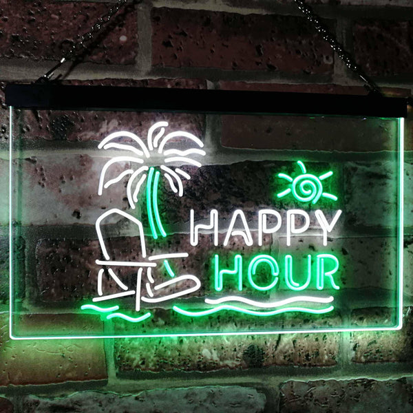 ADVPRO Happy Hour Relax Beach Sun Bar Dual Color LED Neon Sign st6-i2558 - White & Green