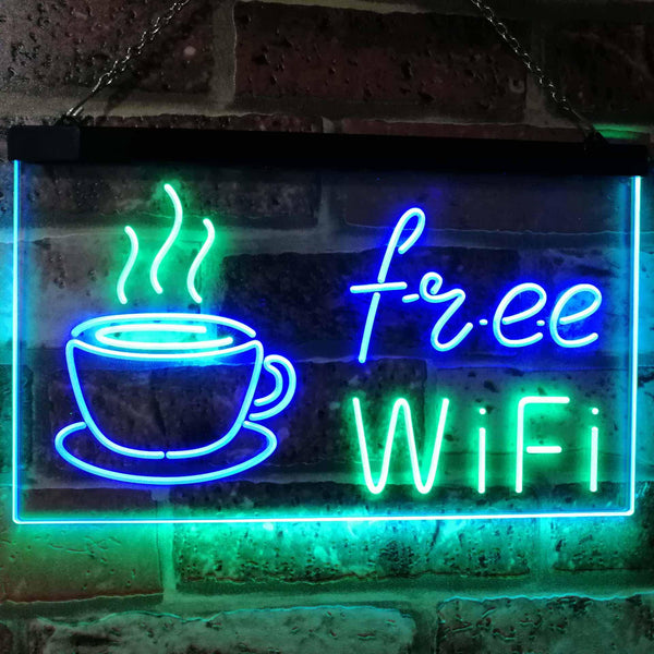 ADVPRO Free Wi-Fi Coffee Shop Dual Color LED Neon Sign st6-i2572 - Green & Blue