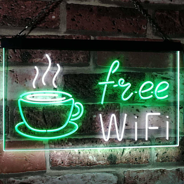 ADVPRO Free Wi-Fi Coffee Shop Dual Color LED Neon Sign st6-i2572 - White & Green