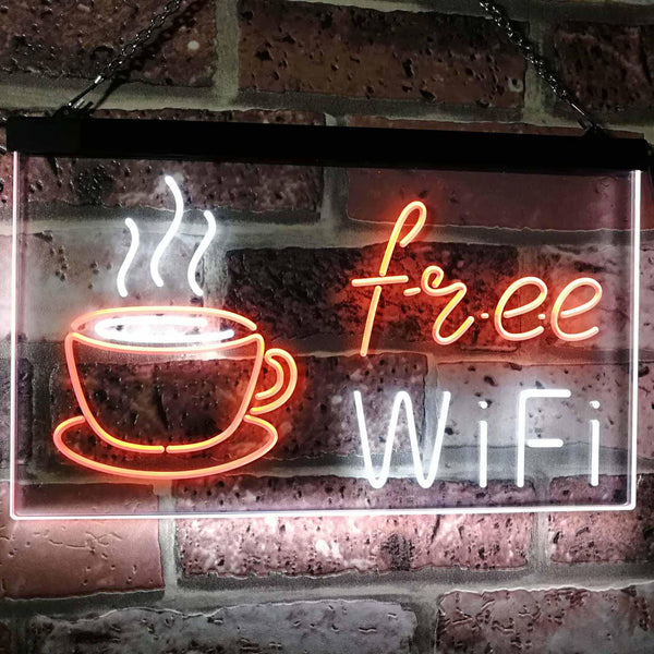 ADVPRO Free Wi-Fi Coffee Shop Dual Color LED Neon Sign st6-i2572 - White & Orange