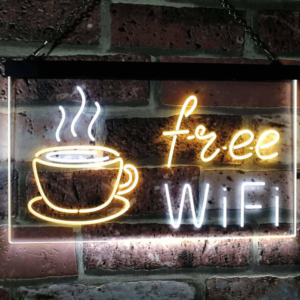 ADVPRO Free Wi-Fi Coffee Shop Dual Color LED Neon Sign st6-i2572 - White & Yellow