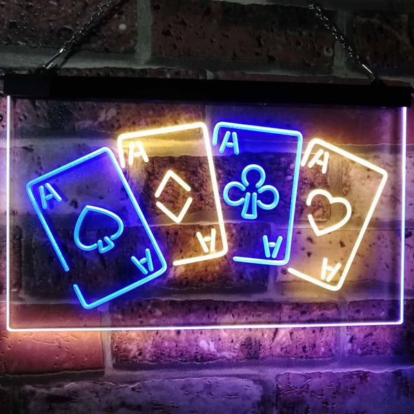 ADVPRO Four Aces Poker Casino Man Cave Bar Dual Color LED Neon Sign st6-i2705 - Blue & Yellow