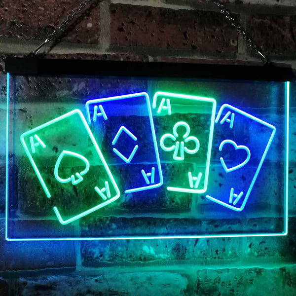 ADVPRO Four Aces Poker Casino Man Cave Bar Dual Color LED Neon Sign st6-i2705 - Green & Blue