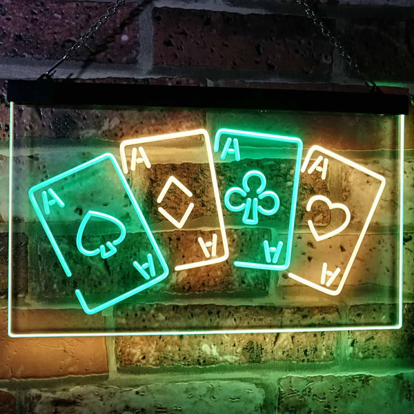 ADVPRO Four Aces Poker Casino Man Cave Bar Dual Color LED Neon Sign st6-i2705 - Green & Yellow