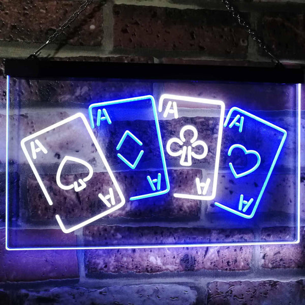 ADVPRO Four Aces Poker Casino Man Cave Bar Dual Color LED Neon Sign st6-i2705 - White & Blue