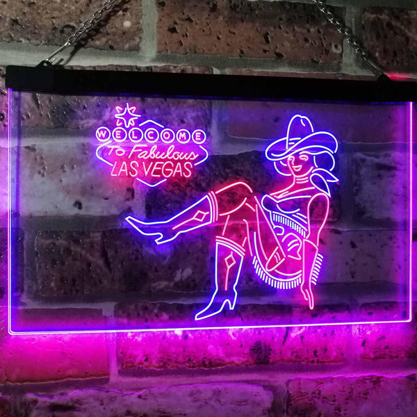 ADVPRO Cowgirl Welcome to Las Vegas Beer Bar Display Dual Color LED Neon Sign st6-i2737 - Red & Blue