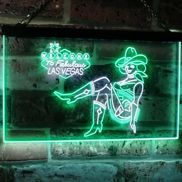 ADVPRO Cowgirl Welcome to Las Vegas Beer Bar Display Dual Color LED Neon Sign st6-i2737 - White & Green