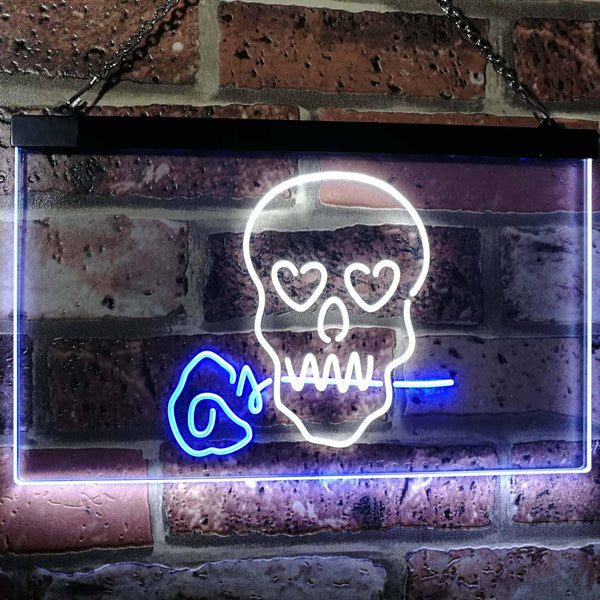 ADVPRO Skull with Rose Room Decor Dual Color LED Neon Sign st6-i2766 - White & Blue