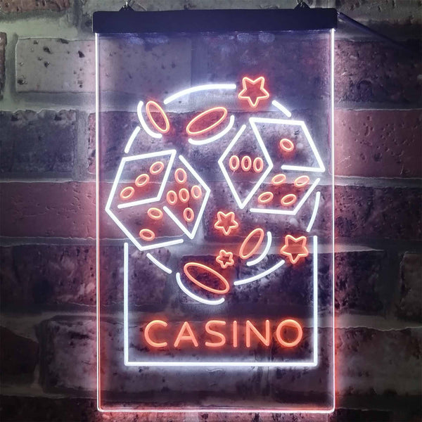 ADVPRO Casino Dice Game Man Cave  Dual Color LED Neon Sign st6-i2785 - White & Orange