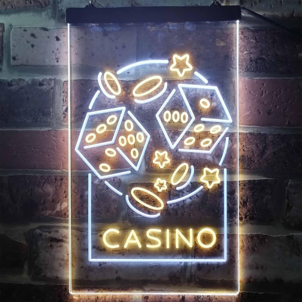 ADVPRO Casino Dice Game Man Cave  Dual Color LED Neon Sign st6-i2785 - White & Yellow