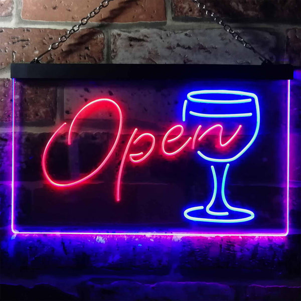 ADVPRO Open Script Cocktails Glass Bar Wine Club Dual Color LED Neon Sign st6-i2863 - Blue & Red
