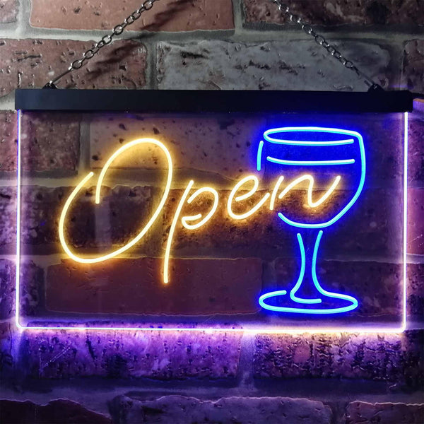 ADVPRO Open Script Cocktails Glass Bar Wine Club Dual Color LED Neon Sign st6-i2863 - Blue & Yellow