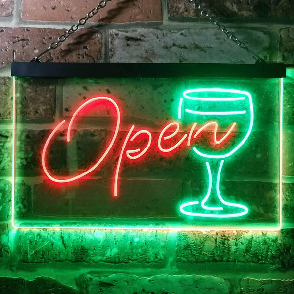 ADVPRO Open Script Cocktails Glass Bar Wine Club Dual Color LED Neon Sign st6-i2863 - Green & Red
