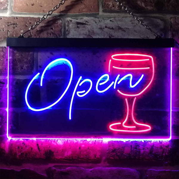 ADVPRO Open Script Cocktails Glass Bar Wine Club Dual Color LED Neon Sign st6-i2863 - Red & Blue