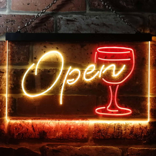 ADVPRO Open Script Cocktails Glass Bar Wine Club Dual Color LED Neon Sign st6-i2863 - Red & Yellow