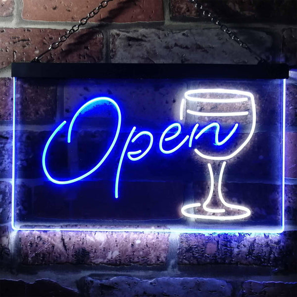 ADVPRO Open Script Cocktails Glass Bar Wine Club Dual Color LED Neon Sign st6-i2863 - White & Blue
