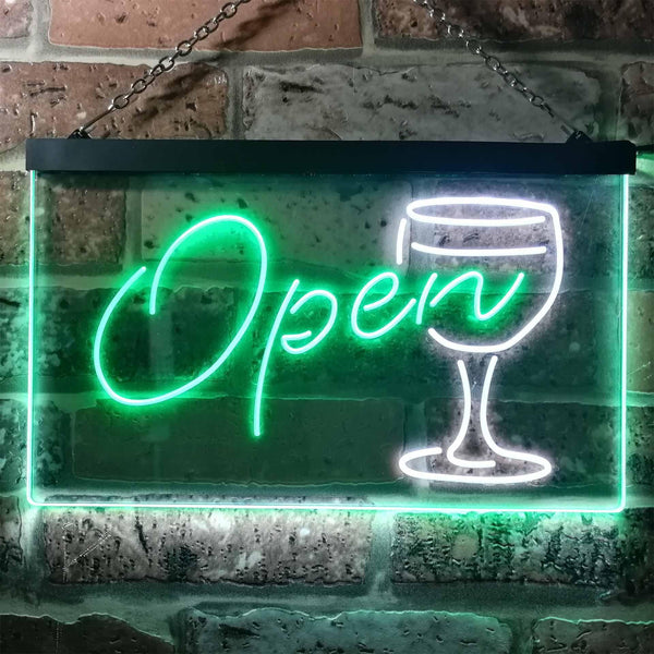 ADVPRO Open Script Cocktails Glass Bar Wine Club Dual Color LED Neon Sign st6-i2863 - White & Green