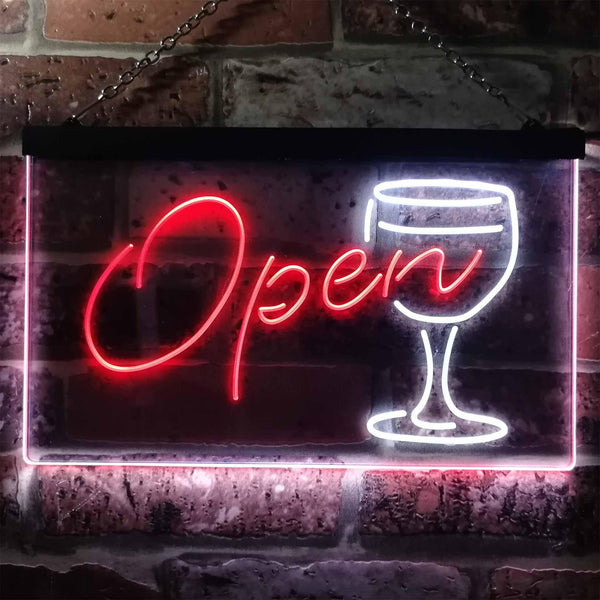 ADVPRO Open Script Cocktails Glass Bar Wine Club Dual Color LED Neon Sign st6-i2863 - White & Red