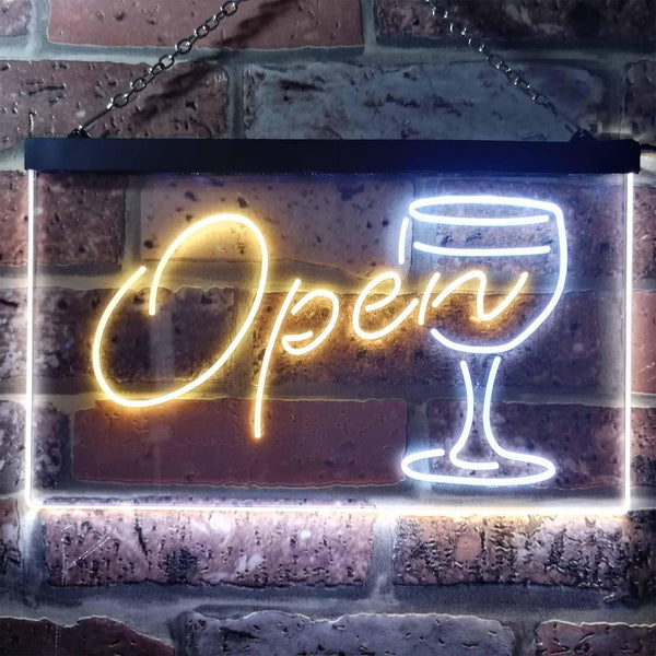 ADVPRO Open Script Cocktails Glass Bar Wine Club Dual Color LED Neon Sign st6-i2863 - White & Yellow