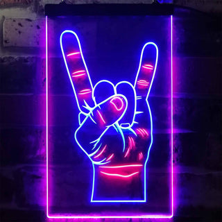 ADVPRO Rock n Roll Hand Heavy Metal Horn Band  Dual Color LED Neon Sign st6-i2948 - Blue & Red