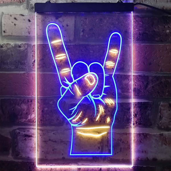 ADVPRO Rock n Roll Hand Heavy Metal Horn Band  Dual Color LED Neon Sign st6-i2948 - Blue & Yellow