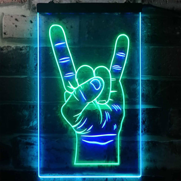 ADVPRO Rock n Roll Hand Heavy Metal Horn Band  Dual Color LED Neon Sign st6-i2948 - Green & Blue