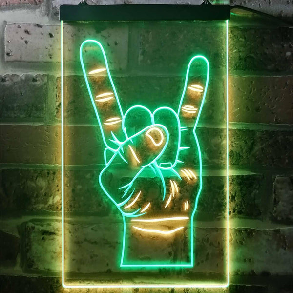 ADVPRO Rock n Roll Hand Heavy Metal Horn Band  Dual Color LED Neon Sign st6-i2948 - Green & Yellow