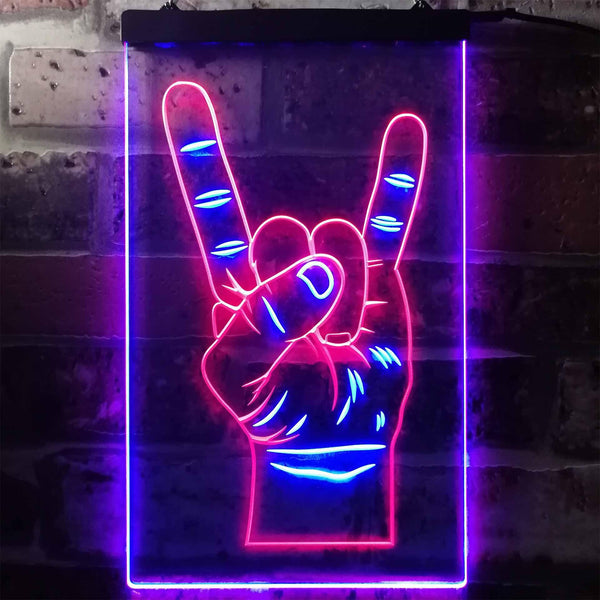 ADVPRO Rock n Roll Hand Heavy Metal Horn Band  Dual Color LED Neon Sign st6-i2948 - Red & Blue