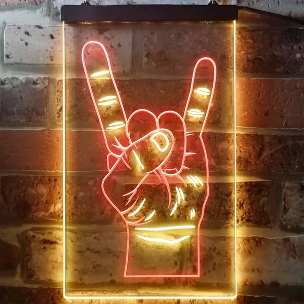 ADVPRO Rock n Roll Hand Heavy Metal Horn Band  Dual Color LED Neon Sign st6-i2948 - Red & Yellow