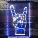 ADVPRO Rock n Roll Hand Heavy Metal Horn Band  Dual Color LED Neon Sign st6-i2948 - White & Blue