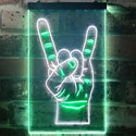 ADVPRO Rock n Roll Hand Heavy Metal Horn Band  Dual Color LED Neon Sign st6-i2948 - White & Green