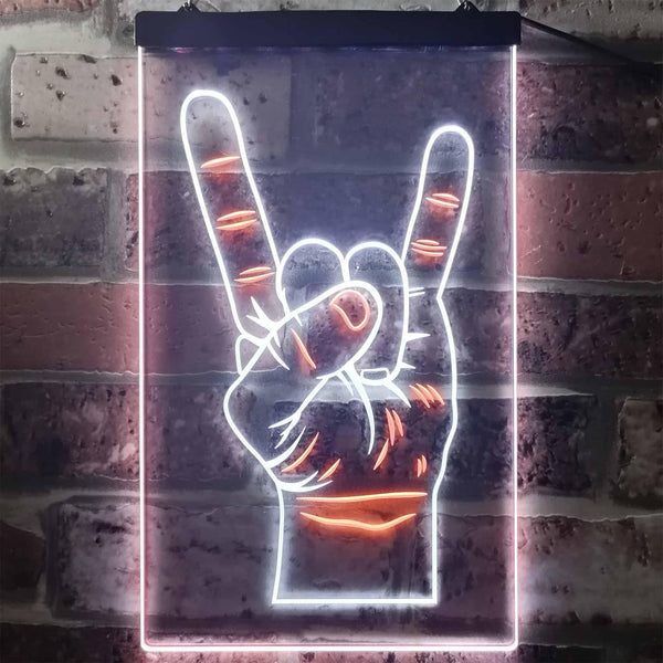 ADVPRO Rock n Roll Hand Heavy Metal Horn Band  Dual Color LED Neon Sign st6-i2948 - White & Orange