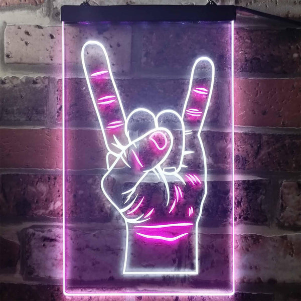 ADVPRO Rock n Roll Hand Heavy Metal Horn Band  Dual Color LED Neon Sign st6-i2948 - White & Purple