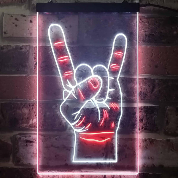 ADVPRO Rock n Roll Hand Heavy Metal Horn Band  Dual Color LED Neon Sign st6-i2948 - White & Red