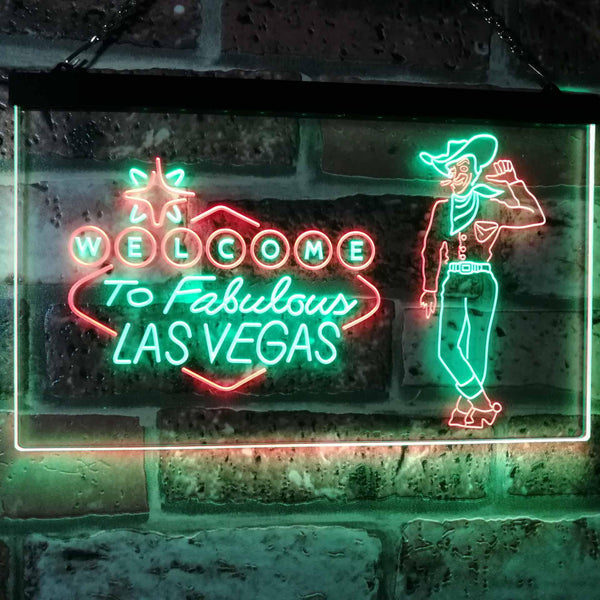 ADVPRO Cowboy Welcome to Las Vegas Beer Bar Pub Display Dual Color LED Neon Sign st6-i3005 - Green & Red
