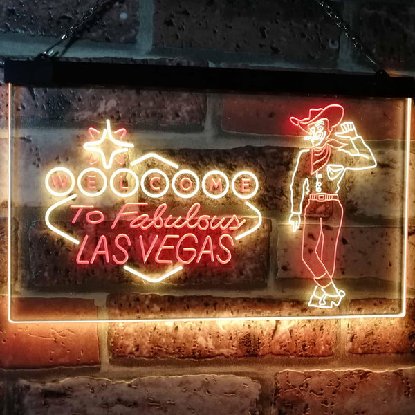 ADVPRO Cowboy Welcome to Las Vegas Beer Bar Pub Display Dual Color LED Neon Sign st6-i3005 - Red & Yellow