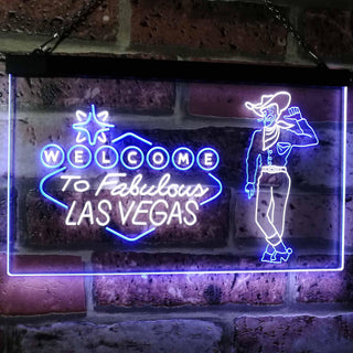 ADVPRO Cowboy Welcome to Las Vegas Beer Bar Pub Display Dual Color LED Neon Sign st6-i3005 - White & Blue