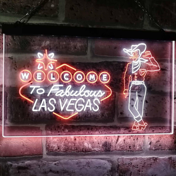 ADVPRO Cowboy Welcome to Las Vegas Beer Bar Pub Display Dual Color LED Neon Sign st6-i3005 - White & Orange