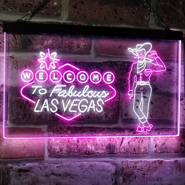 ADVPRO Cowboy Welcome to Las Vegas Beer Bar Pub Display Dual Color LED Neon Sign st6-i3005 - White & Purple