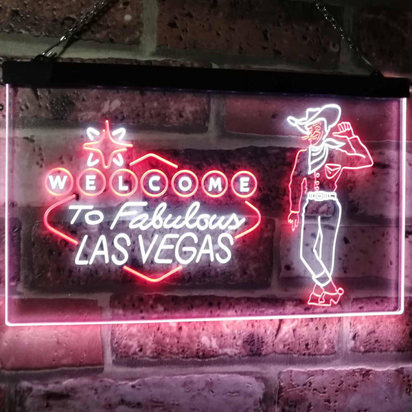 ADVPRO Cowboy Welcome to Las Vegas Beer Bar Pub Display Dual Color LED Neon Sign st6-i3005 - White & Red