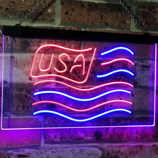 ADVPRO USA Flag Decoration United States of America Bar Beer Pub Club Dual Color LED Neon Sign st6-i3068 - Red & Blue