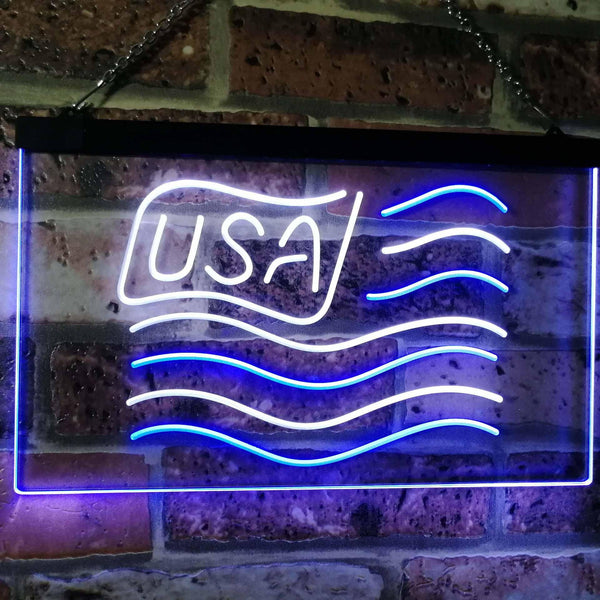 ADVPRO USA Flag Decoration United States of America Bar Beer Pub Club Dual Color LED Neon Sign st6-i3068 - White & Blue