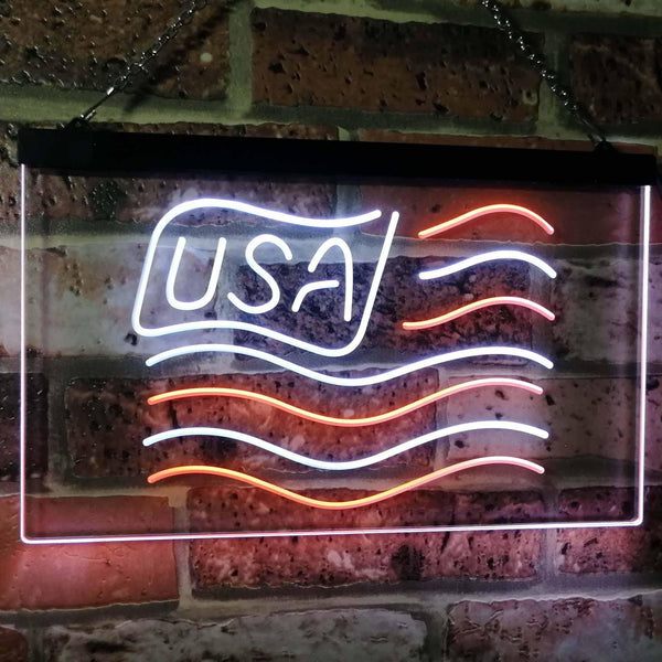 ADVPRO USA Flag Decoration United States of America Bar Beer Pub Club Dual Color LED Neon Sign st6-i3068 - White & Orange