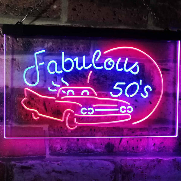 ADVPRO The Fabulous 50s Sport Car Man Cave Bar Display Dual Color LED Neon Sign st6-i3075 - Blue & Red